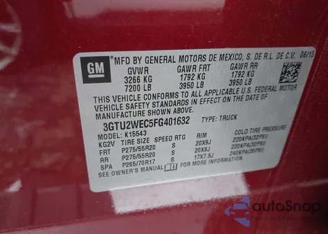 2015 GMC Sierra 1500 Denali from USA, damaged, VIN 3GTU2WEC5FG401632